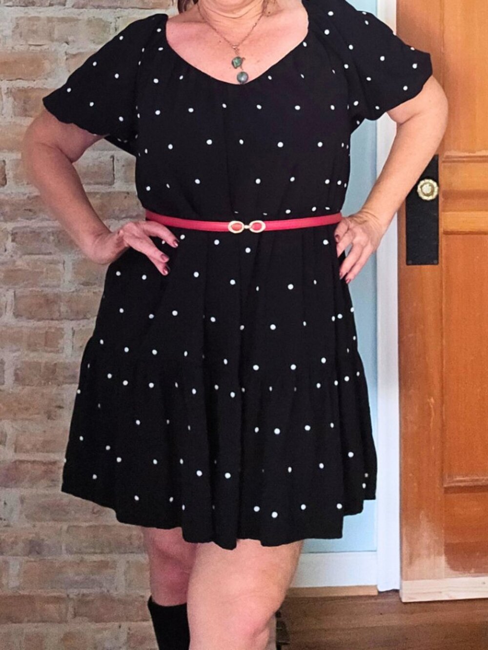 LOFT XL Black Embroidered Polka Dot Fit & Flare Dress